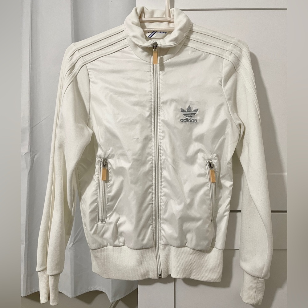 White Adidas Track Zip-up Jacket